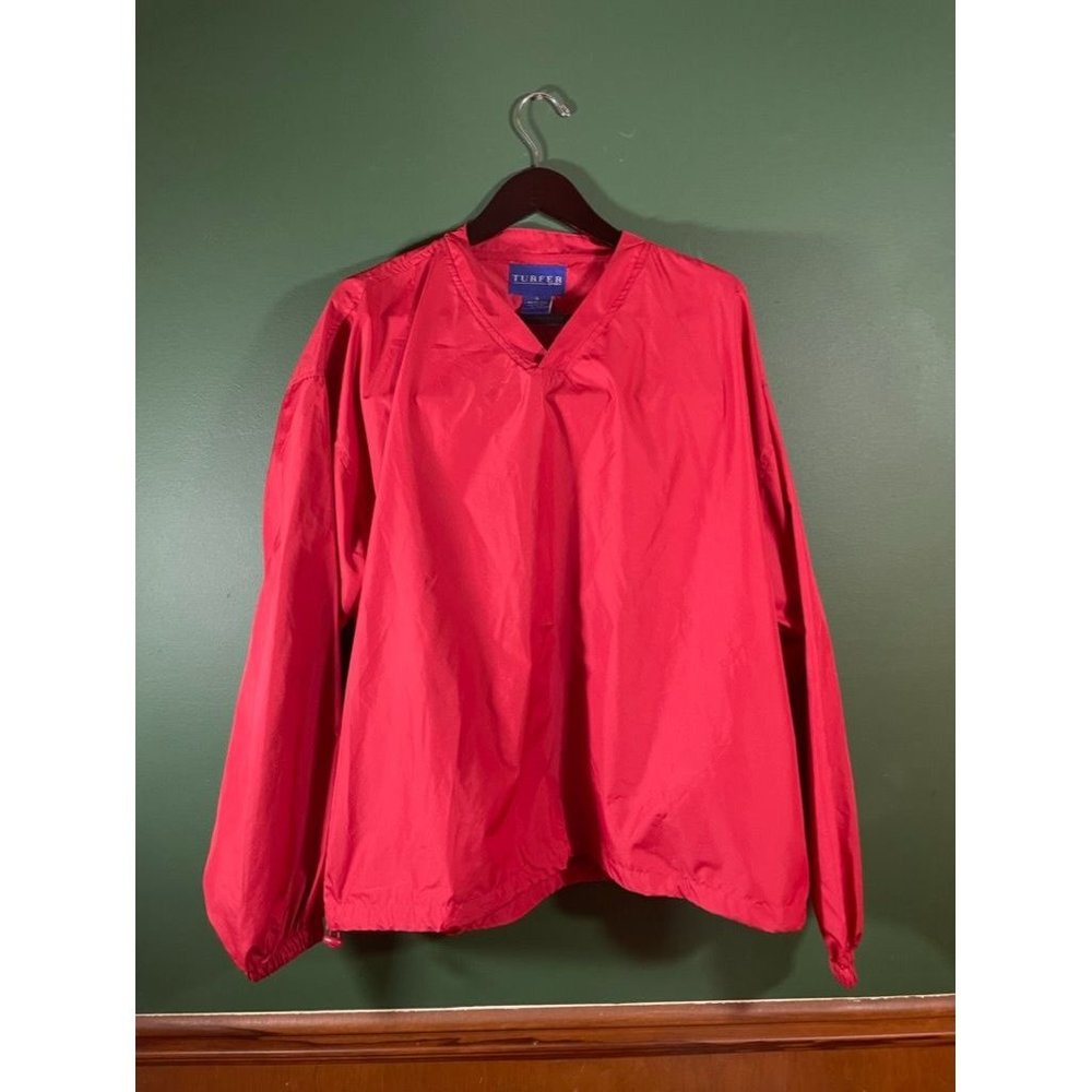 Turfer - Men's Red V-Neck Long Sleeve Windbreaker - Size XL